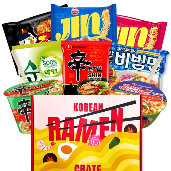 Asian Ramen Gift - Character Box | 8 Korean Ramen   2 Chopsticks | Gift for Korean Food Box | The Spicy Noodle Challenge for Student and Adult - Journey of Korea