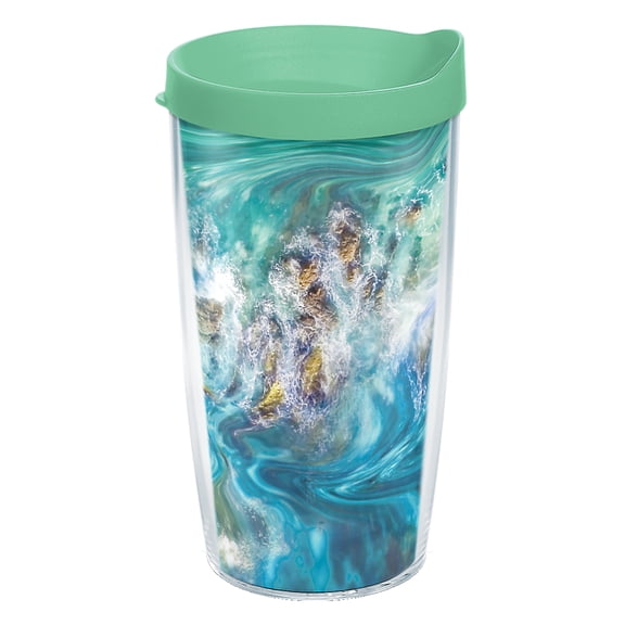 Tervis Teal Splash Made in USA Double Walled  Insulated Tumbler Travel Cup Keeps Drinks Cold & Hot, 16oz, Classic