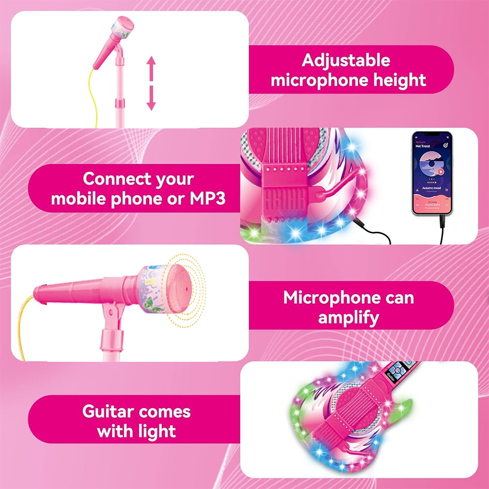 Style-Carry Musical Instrument Toy for Toddlers, Guitar Toys for Kids 4-8 Years, Pretend Play Microphone Toys, Gifts Toys for Girls 3-6 Years