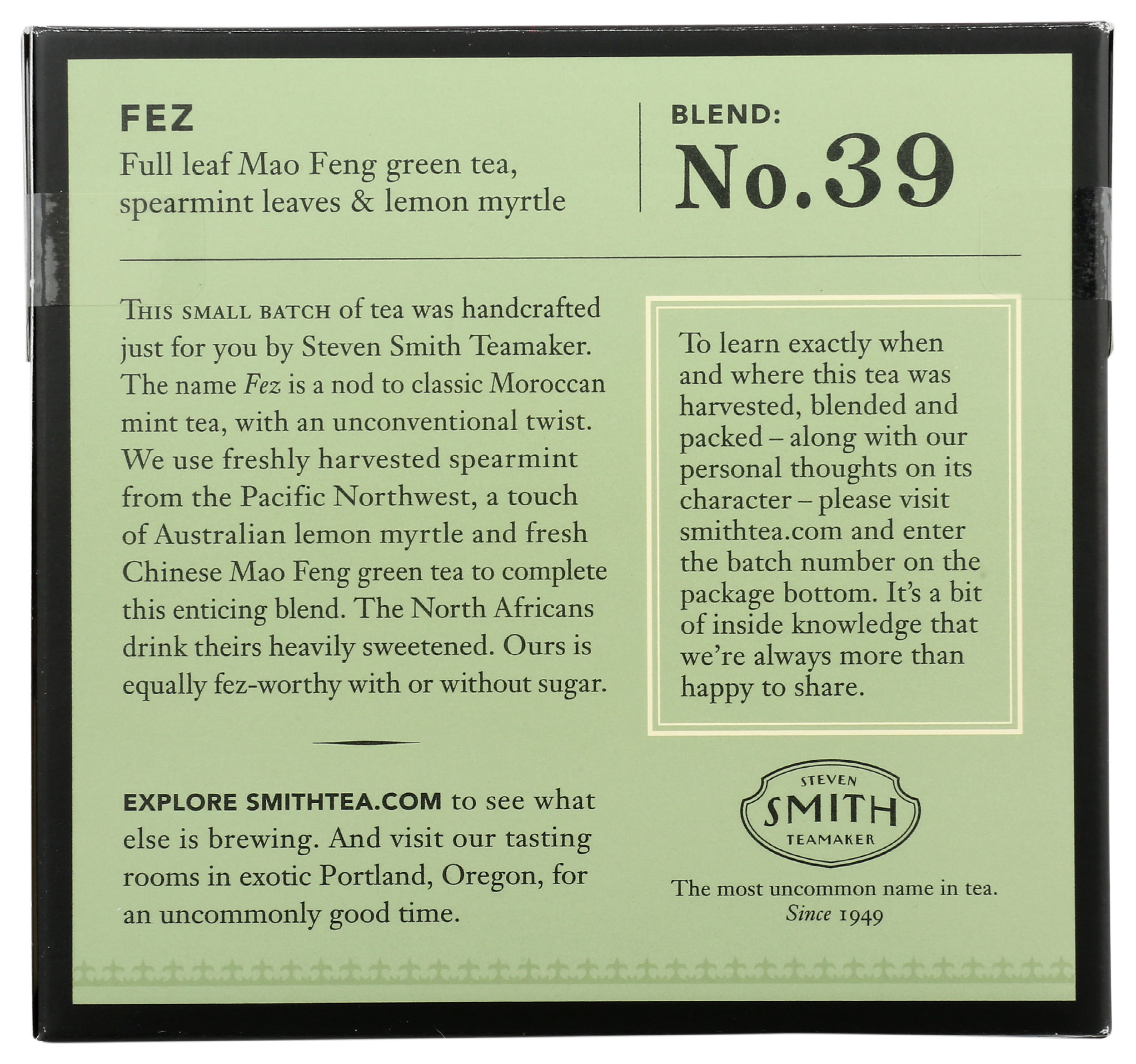 Pack of 6, Smith No. 39 Fez Moroccan Mint Green Tea, 15 bg
