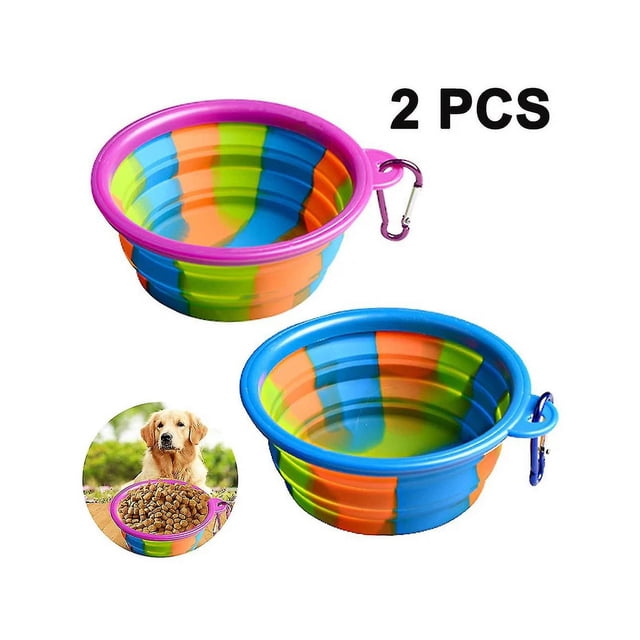 Cuencos plegables para perros, portátiles con mosquetón para mascotas 2 piezas