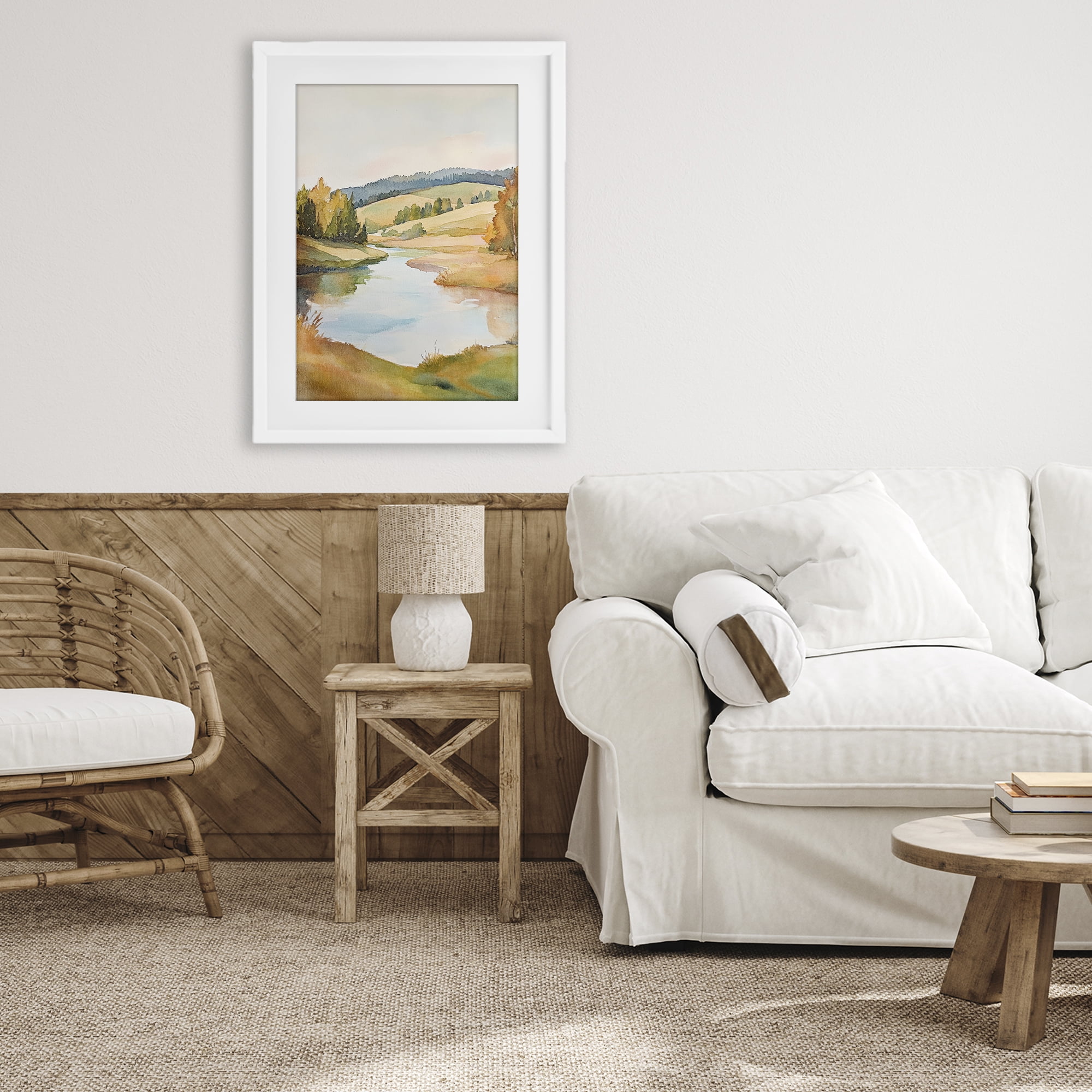 Stupell Industries Serene Watercolor Lake Escape White Framed Print Under Glass, design by Petal Prints Design