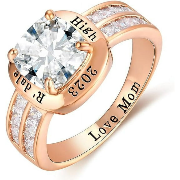 Ccjcinata Fully Personalized Customized Sterling Silver class rings Women's High School and College Class Ring – Classic Collection (Sterling Silver - Rose Gold Plated)