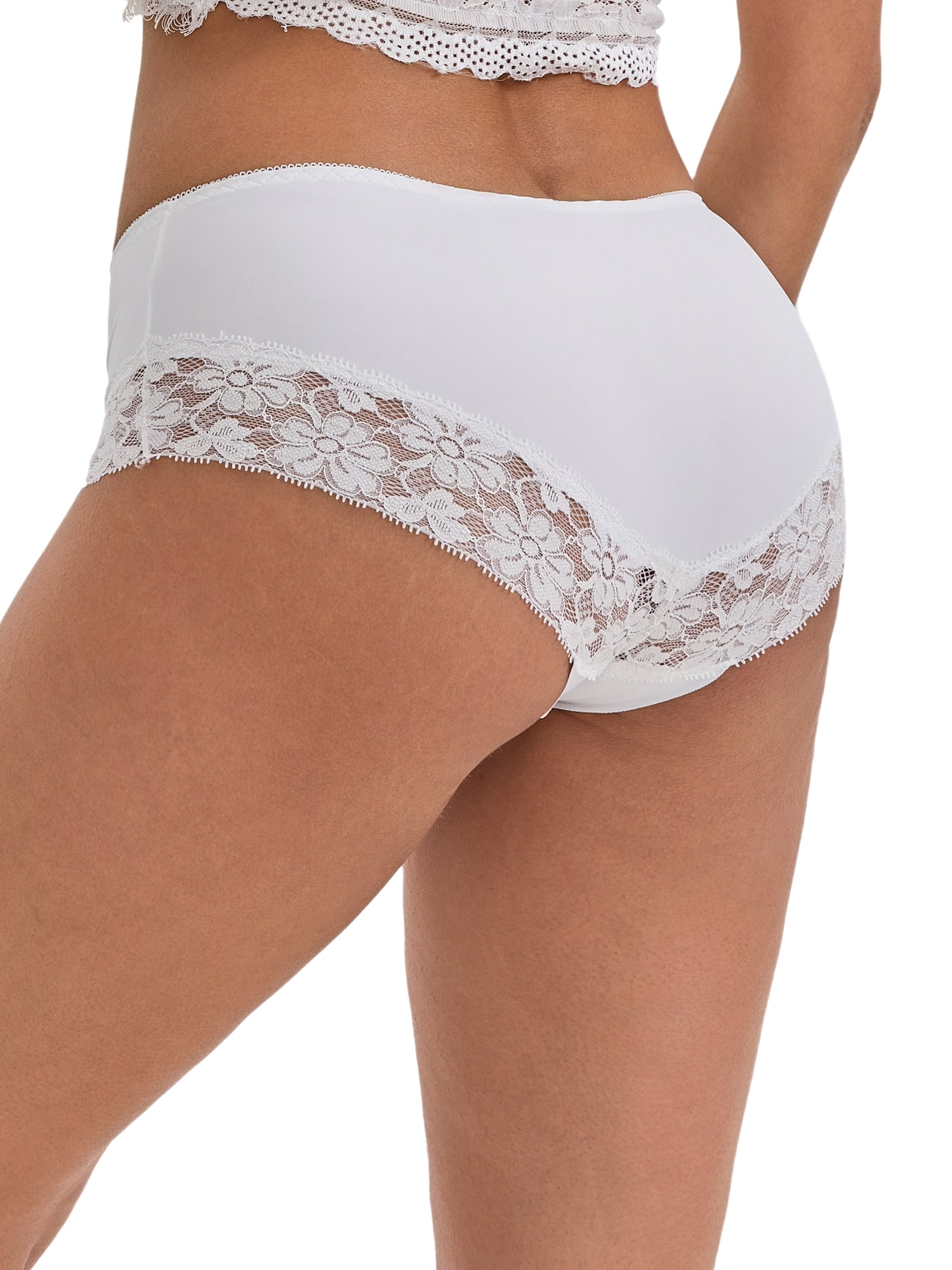 DARING DIVA Women's Lace Trim Ice Silk Mid Rise Breathable Briefs S White