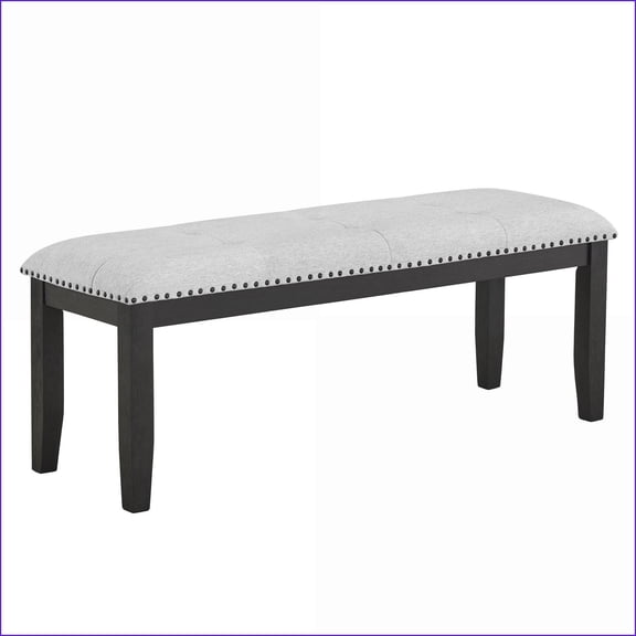Dining Bench | 48” Transitional Light Gray Upholstered | Black Legs Nailhead Tufted | Dining/Living/Bedroom | Gray | Upholstery