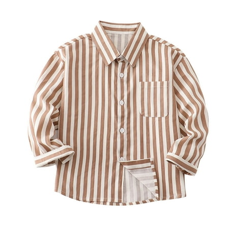 

Hinvhai Toddler Boys Button Down Dress Shirt Clearance Long Sleeve Casual Vertical Striped Shirt Collar Cropped Top Shirt