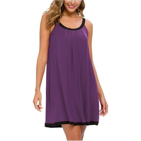 

Enjoyfashion Womens Nightgowns Sleeveless Sleepwear Camisole Sleep Dress Wide Strap Pleated Nightshirt