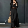 thumbnail image 5 of Women's Collared Button Front Shirt Maxi Dress, Long Sleeve Waist Tie Belted Dress, Casual Commuter Vacation Flowy Long Dress for Summer Outfits Black L(L), 5 of 8