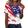 thumbnail image 2 of Women's Patriotic 250th Anniversary USA Shirt V-Neck Button American Flag Print Short Sleeve T-Shirts, 2 of 5