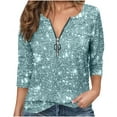 thumbnail image 2 of Lenpel Sequin Tops for Women Long Sleeve Crew Neck Half Zip Sparkly Glitter T-Shirts Dressy Casual Tees Shinny Party Blouses(Light Blue,X-Large), 2 of 7