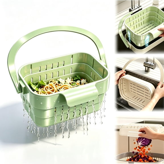 Collapsible Faucet Hanging Sink Strainer Basket, Foldable Hanging Sink Drain Basket with Fine Mesh, Empties Hands Free, Detachable Food Catcher Colander for Kitchen Scraps on Faucet