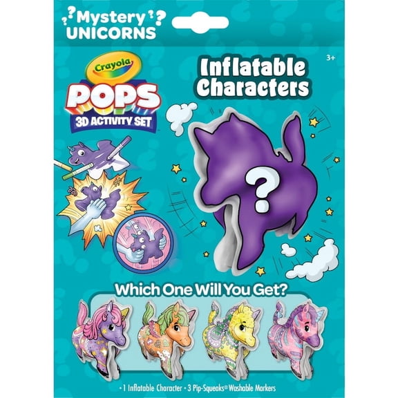 Crayola POPs 3D Unicorn Inflatable Mystery Characters, Unicorn Toy, Inflatable Toys with Markers, Party Favor, Gift for Kids