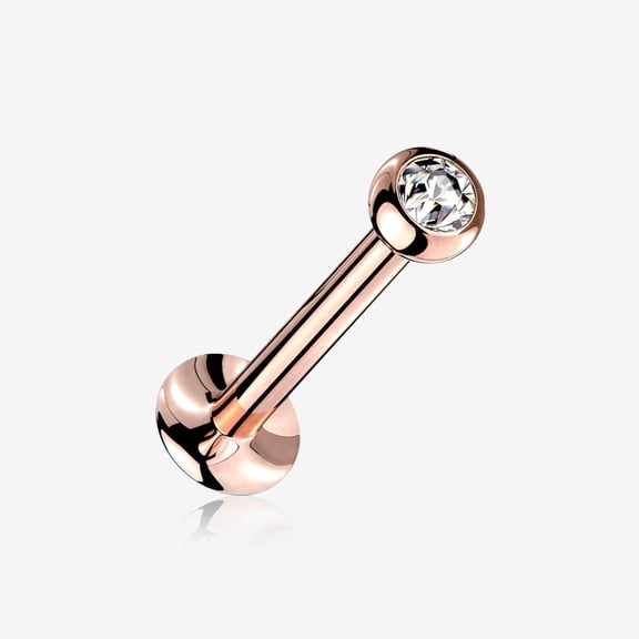 Rose Gold Basic Gem Ball Top Threadless Push-In Steel Labret