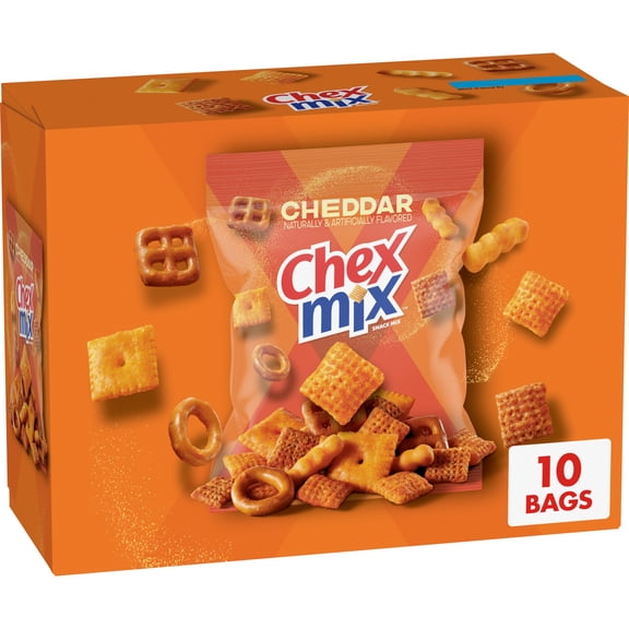 Chex Mix Cheddar Snack Mix, Single Serve Snack Bags, Multipack, 10 Count, 17.5 oz