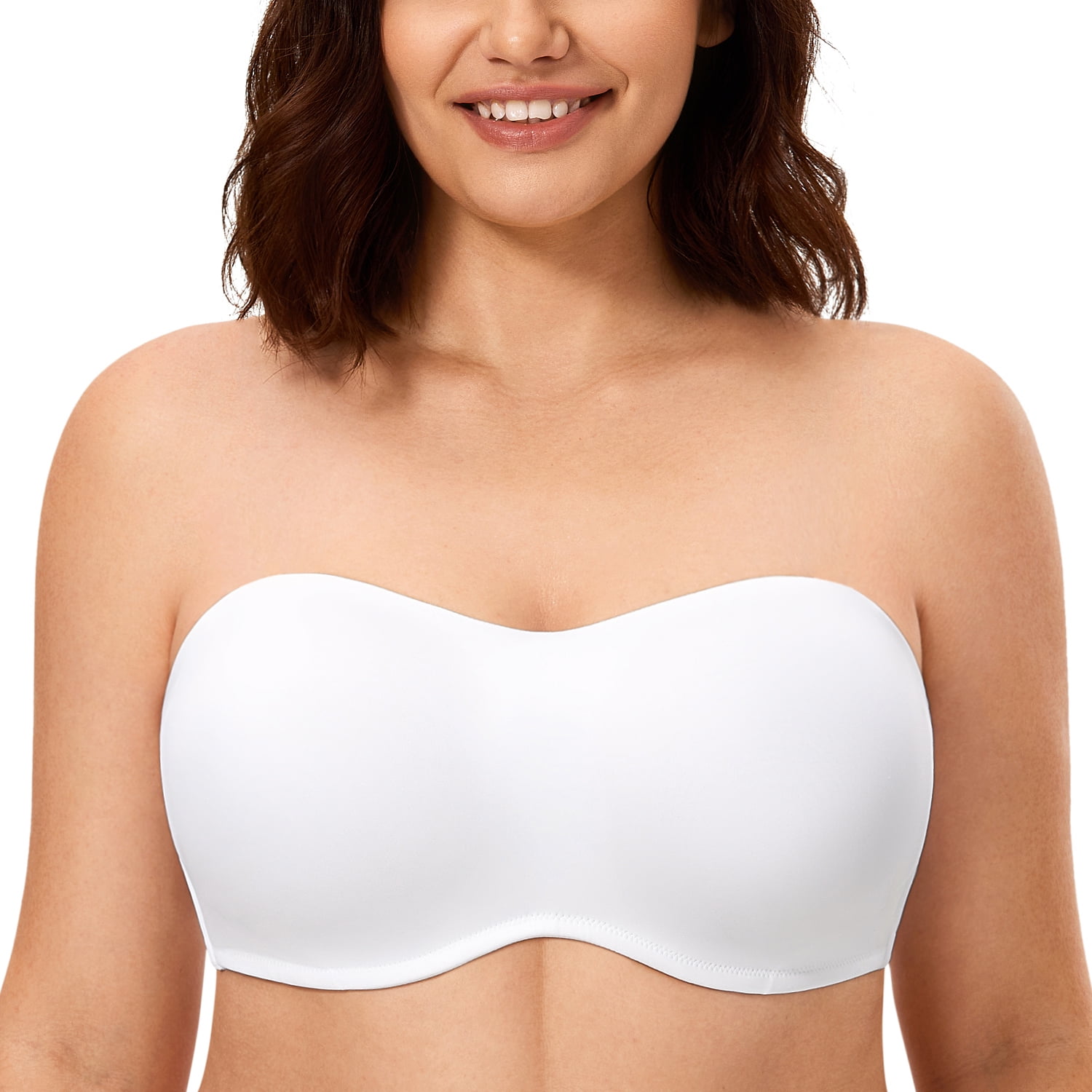 Exclare Women's Seamless Bandeau Unlined Underwire Minimizer Strapless Bra  for Large Bust(Beige,36D)
