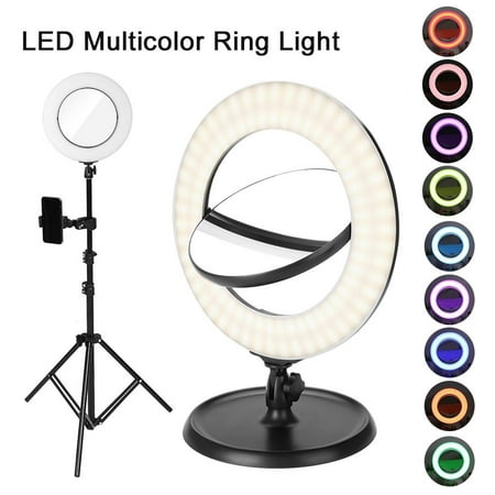 Zerone Dual Sides Makeup Mirror + Dimmable LED Multicolor Ring Light + Tripod Stand for Video Shooting, Live Streaming Ring Light, LED Ring