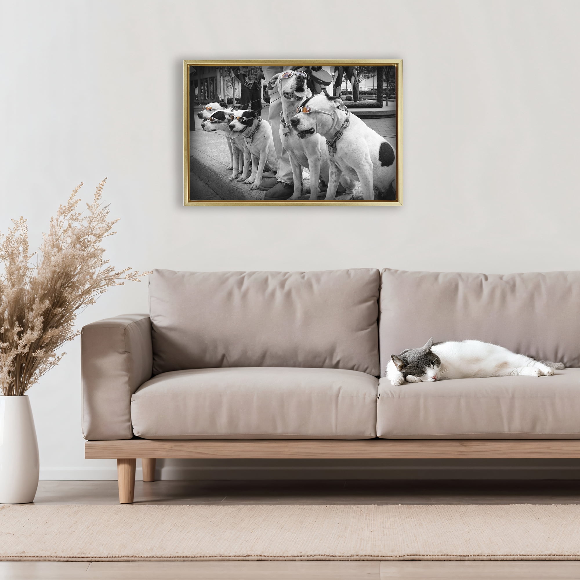 Stupell Industries Afternoon Stroll Pups Gold Framed Floater Canvas Wall Art, design by Scott Henderson