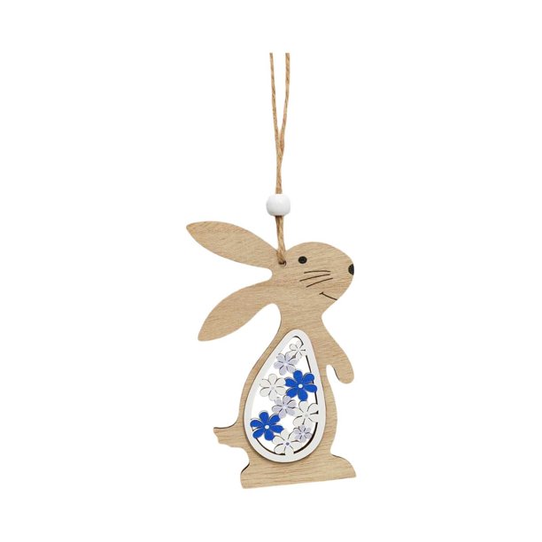 Colgante festivo de Pascua con forma de corazón y conejo de madera