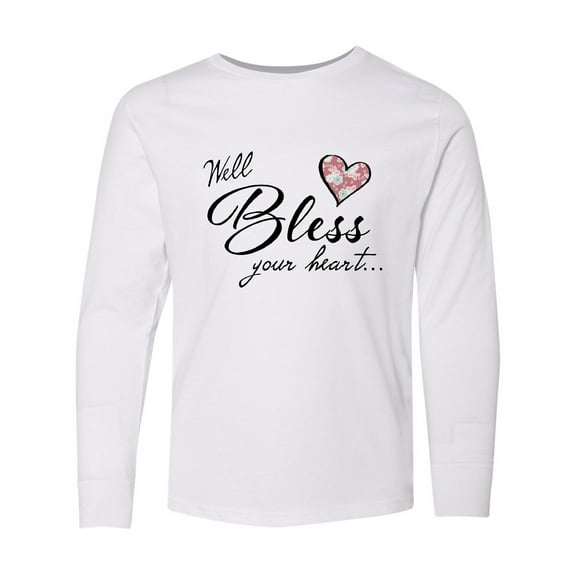 Inktastic Well Bless your Heart with Floral Print Long Sleeve Youth T-Shirt