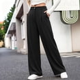 thumbnail image 4 of Women's High Waist Pleated Wide Leg Dress Pants Solid Color Flowy Loose Straight Suit Trousers with Pockets Business office Casual Pants Black, 4 of 5