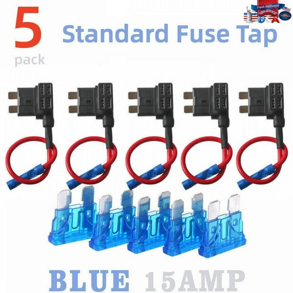 5 Pack Standard Add-a-Circuit Fuse Tap Piggyback Fuse Holder & 15A Blade Fuse
