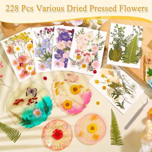 124 Pcs Natural Dried Pressed Flowers and Leaves Bulk for Epoxy Resin Crafts, Jewelry Making, Candle Soap, Scrapbooking, Bookmark and Nail Art Decorations