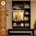 thumbnail image 5 of ANPOO Tall Armoire Wardrobe Closet with Top Cabinet, Motion Sensor Light and Mirror, 93'' LED Wardrobe Armoire with 2 Drawers, Hanging Rod & Adjustable LED Strip, Wood Bedroom Furniture, Balck, 5 of 11