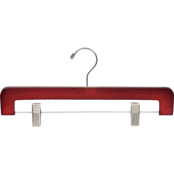 International Hanger Deluxe Wooden Bottom Hanger w/Clips, Cherry Finish with Brushed Chrome Hardware, Box of 50