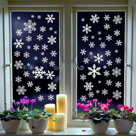 144Pcs Christmas Snowflakes Window Clings Stickers, Double Side Removable Christmas Window Decorations for Glass Windows Xmas Holiday Home Office Party Decor