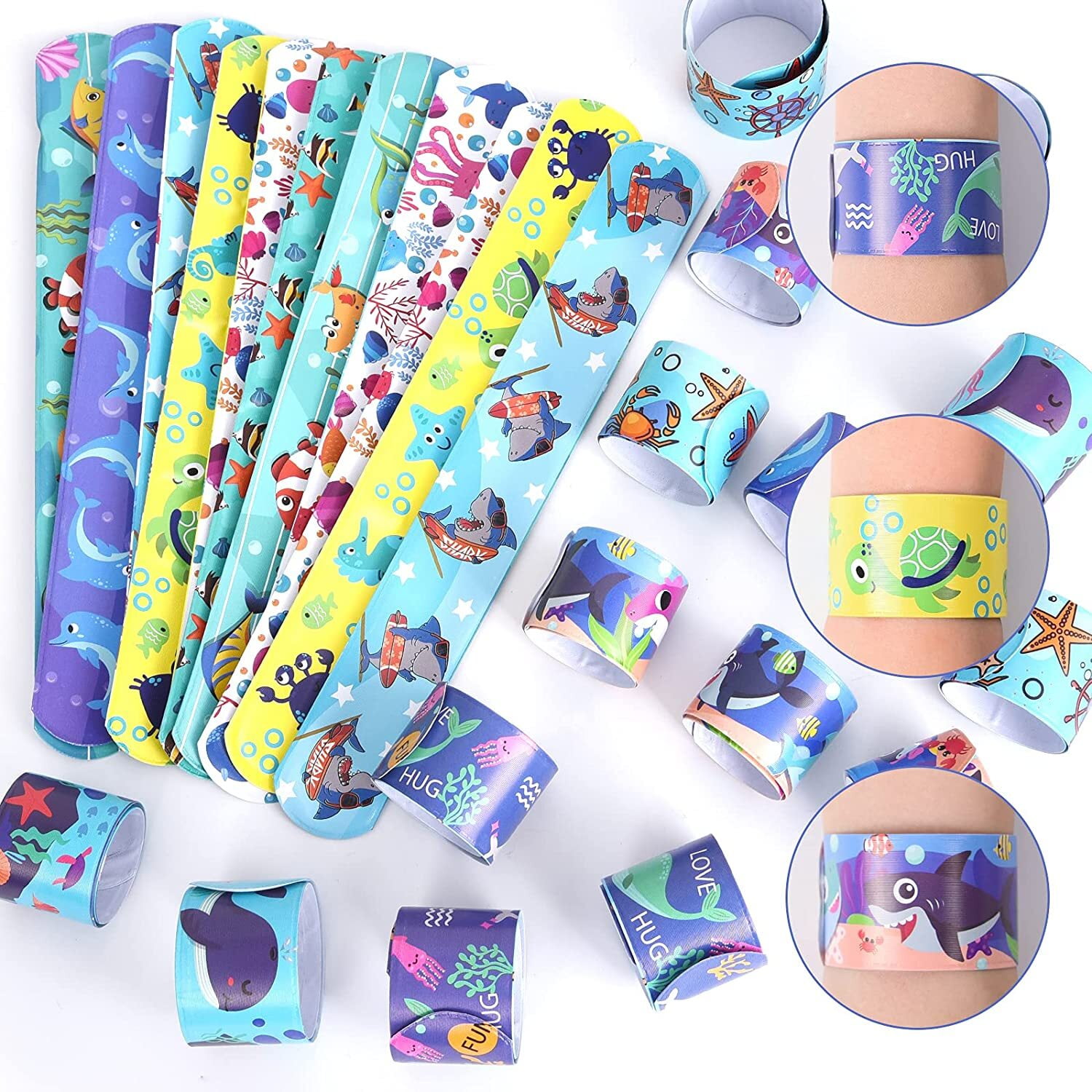 YANSION 36PCS Slap Bracelets Party Favors with Sea Ocean Animal Print  Design Retro Slap Bands for Kids Adults Birthday Classroom Gifts Kids