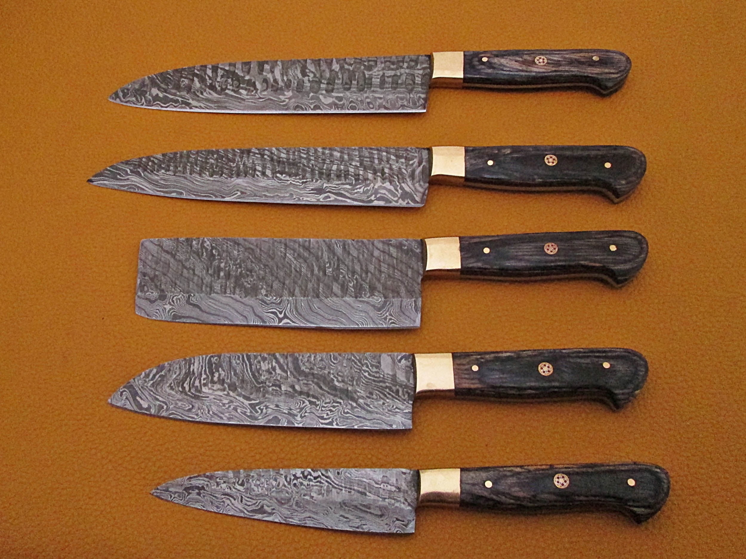 5 Pieces Damascus steel Hammered kitchen knife set, 2 tone Green wood –  Damascus Palace Inc