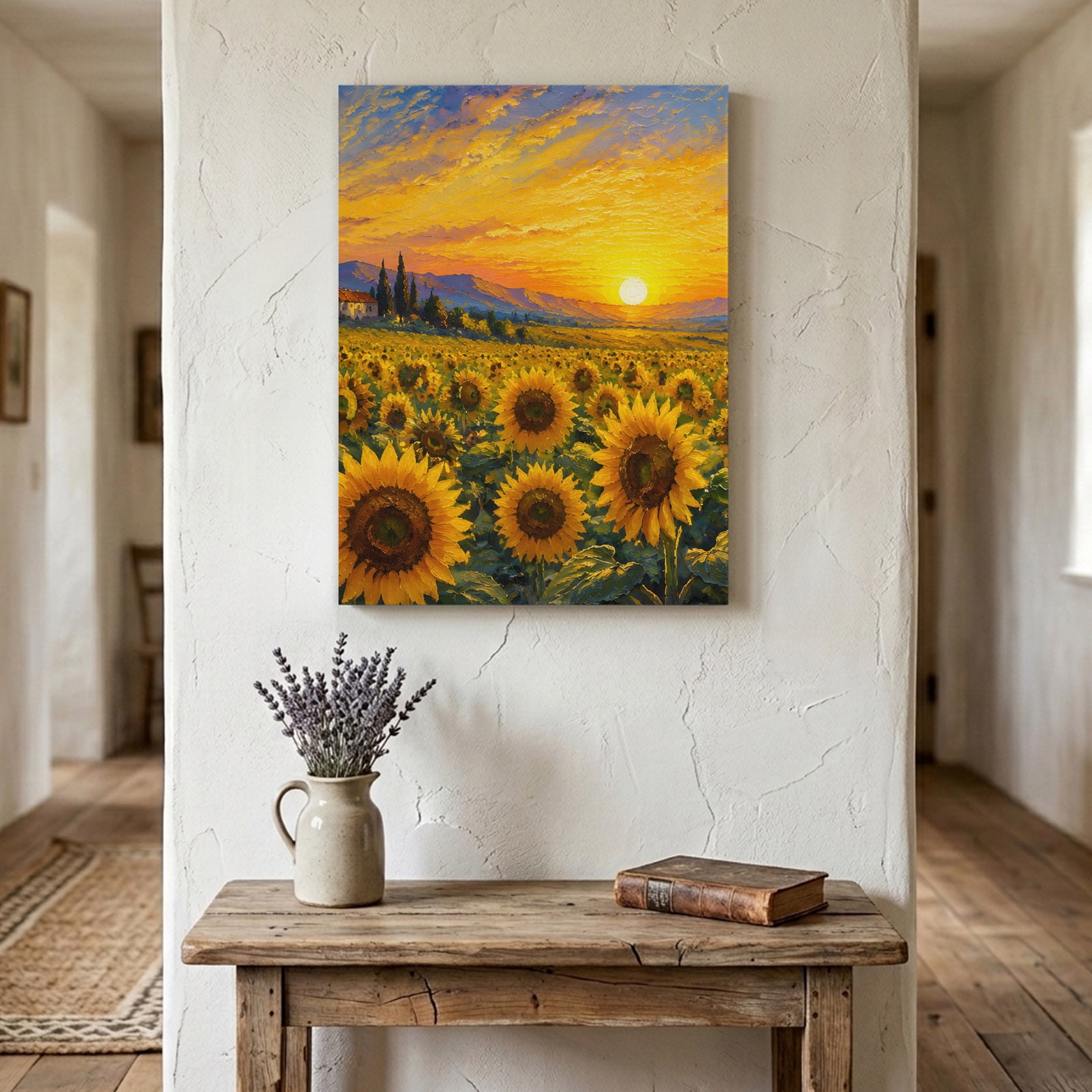 Sunflower Field Canvas Wall Art for Living Room Bedroom Bathroom Rustic Cottagecore Yellow Floral Gold Sunset Sky Canvas Art Wall Decor Artwork for Walls Home Office Decor 18 x24