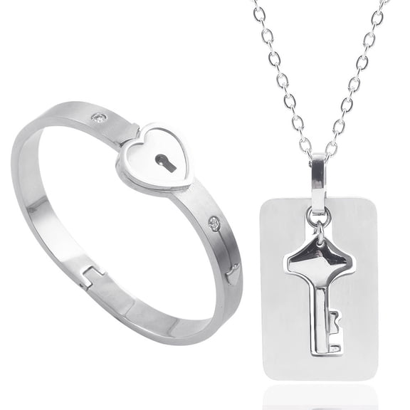 YANONELRY Lock Bracelet and Key Necklace - Titanium Steel Couples Love Heart Lock Jewelry Romantic Gift for Women Valentine's Day Birthday Wedding Anniversary