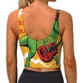 thumbnail image 3 of Vsdgher Cool Dinosaur Playing Guitar Print Women Sleeveless Athletic Tank Top Built-in Bra Camisole Sports Vest for Yoga Running Fitness Exercise with Removable Pads, 3 of 8