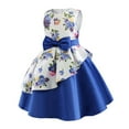thumbnail image 2 of naisibaby Children's Girl Summer Dress, Irregular Hemline Princess Skirt Printed Dress Bow Performance Suit Blue 3-4T, 2 of 4
