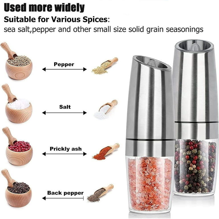 2xAdjustable Gravity Electric Salt and Pepper Grinder Set LED Salt Pepper  Shaker