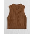 thumbnail image 5 of Hotian Women Cable Knit Sweater Vest V Neck Pullover Brown L, 5 of 6
