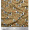 thumbnail image 1 of Soimoi Brown Polyester Crepe Fabric Leaves,Floral & Animal Cartoon Print Sewing Fabric BTY 52 Inch Wide, 1 of 3