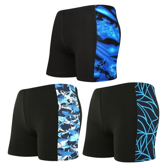 3Pcs Men's Square Leg Swim Briefs Printed Swimsuit Athletic Swimwear Bathing Suit Swimming Trunks