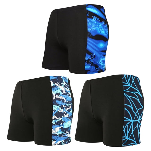 Bañador de pierna cuadrada para hombre, traje de baño estampado, traje de baño atlético, bañador, 3 uds.