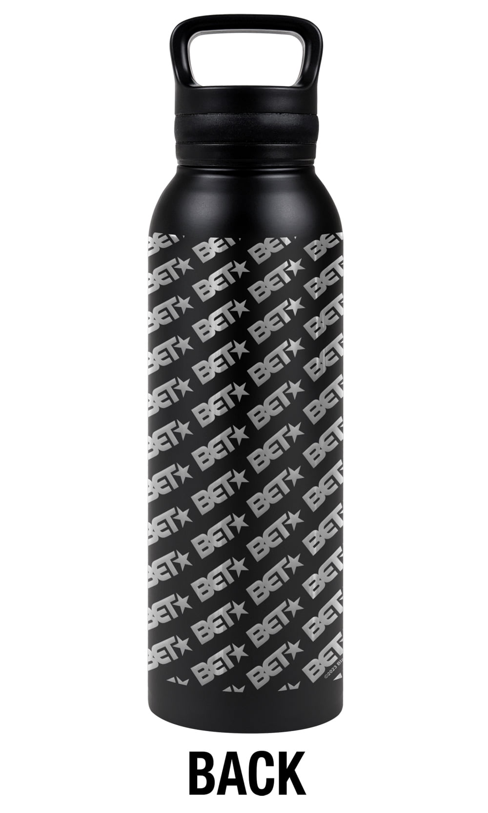 BET Official Pattern 24 oz Insulated Canteen Water Bottle, Leak Resistant, Vacuum Insulated Stainless Steel with Loop Cap, Black