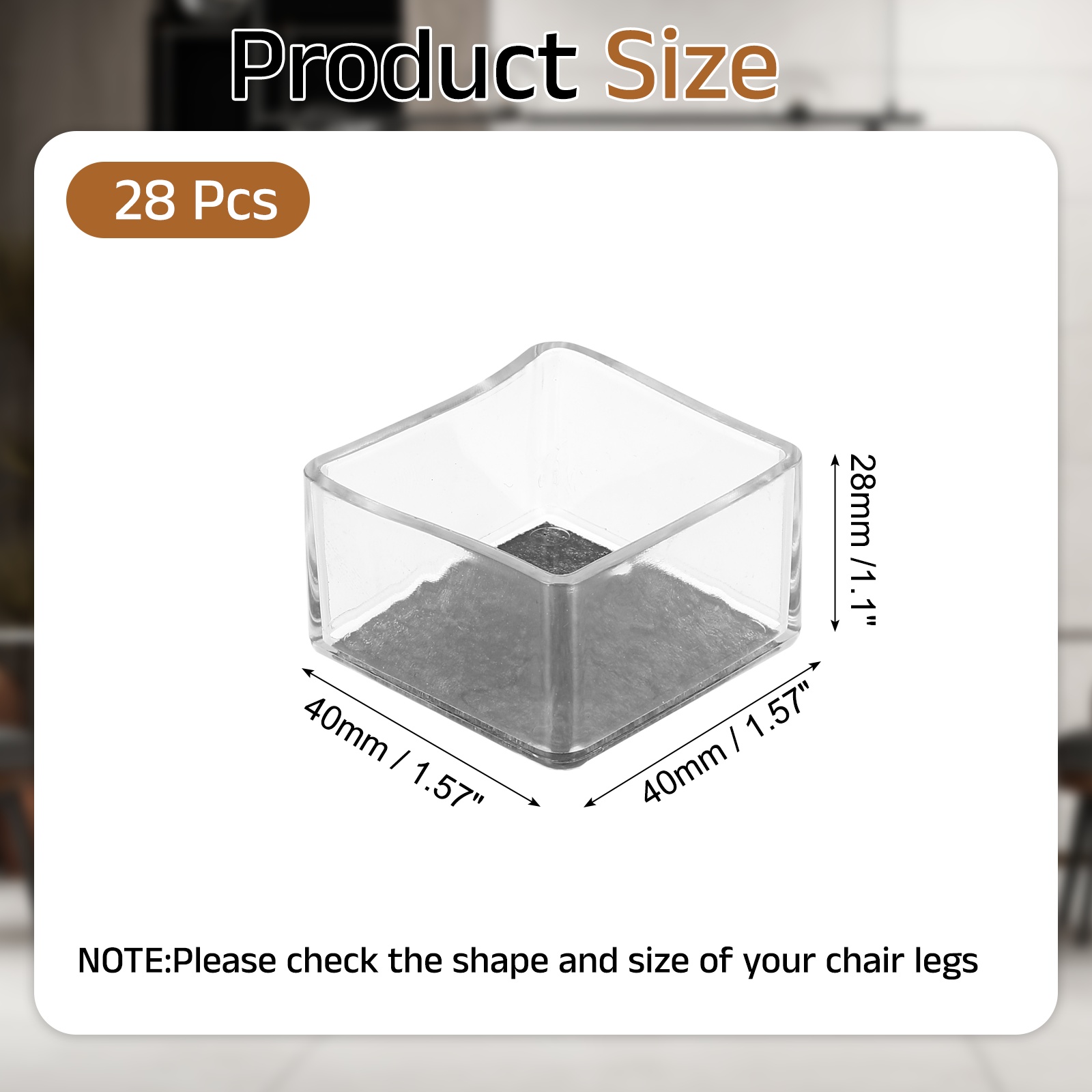 Uxcell 28Pcs Square Chair Leg Protectors, 1.57" & Felt Furniture Chair Leg Cover Caps for Hardwood Floors Elastic Scratch Reduce Noise Covers Furniture Pads, Clear Black