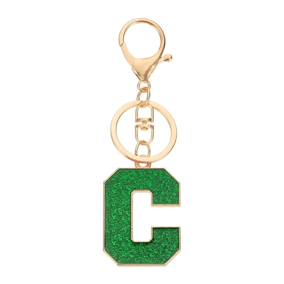 Uxcell Initial Letter Keychain, A-Z Alphabet Keyring Letter C Metal Key Chain for Women Girls Keys Handbags, Green