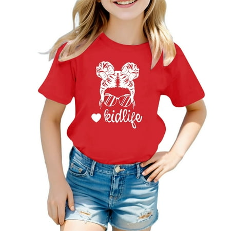 

ZMHEGW Kids Girls Cute Graphic Print Round Neck Short Sleeve Tee Summer Casual T Shirt Toddler Boys Girls T Shirts