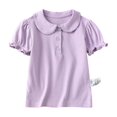 thumbnail image 2 of Girls Peter Pan Collar Polo Shirt School Uniform Short Sleeve Casual Jersey Ruffle Top Back to School, 2 of 4