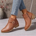 thumbnail image 4 of Willtoo Women’S Leather Buckle Strap Chunky Ankle Boots With Side Zipper Fashion Pointed Toe Stacked Block Low Heel Non Slip Short Boots Working Party Dress Boots Brown, 4 of 6