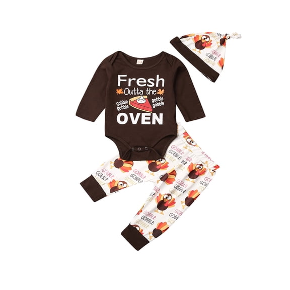 Douhoow 0-18M Baby Boy Girl Thanksgiving Clothes Set Long Sleeve Romper Turkey Printed Trousers Hat