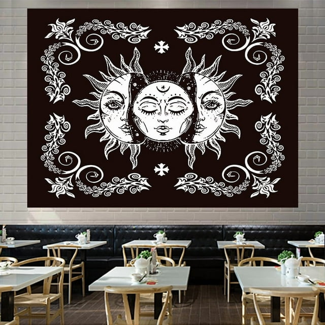 Tapiz blanco y negro para pared de habitación, diseño estético, 148 x 130 cm