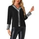 thumbnail image 1 of Blusa de lentejuelas para mujer, blusa ligera de manga larga con cuello en V, color negro, talla S, 1 of 1