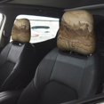 thumbnail image 2 of 2 Pce Car Headrest Cover 11×10.2in With Elastic Easy To Install Anti-Crack Stain Tear Used For Most Car Headrest Sandybrown Marble_4, 2 of 8